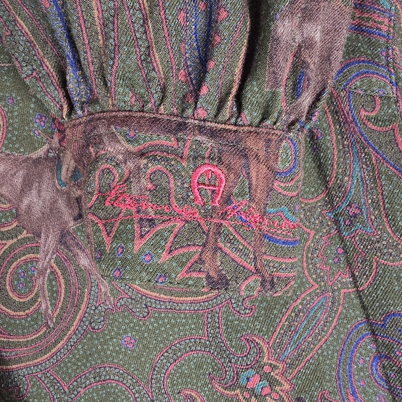 Rare 80's Aigner Paisley Horseback Print Blouse Size 6 - Picture 3 of 10